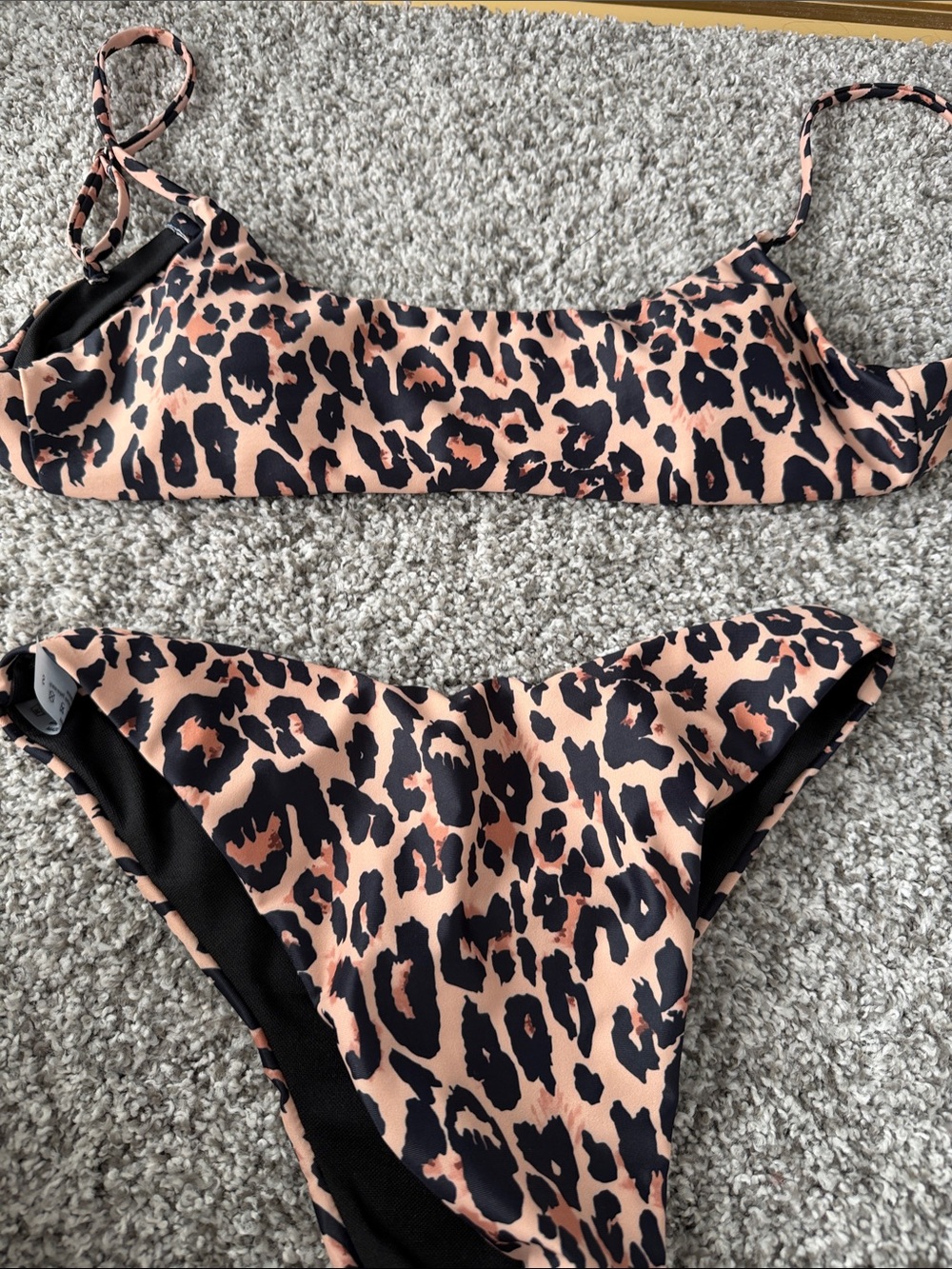 Leopard Print Bikini Set in Peach and Black